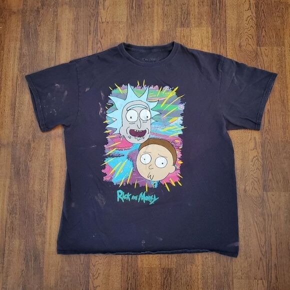 Rick & Morty Mens Sz Large Black T-Shirt Adult Swim Distressed - Picture 1 of 4